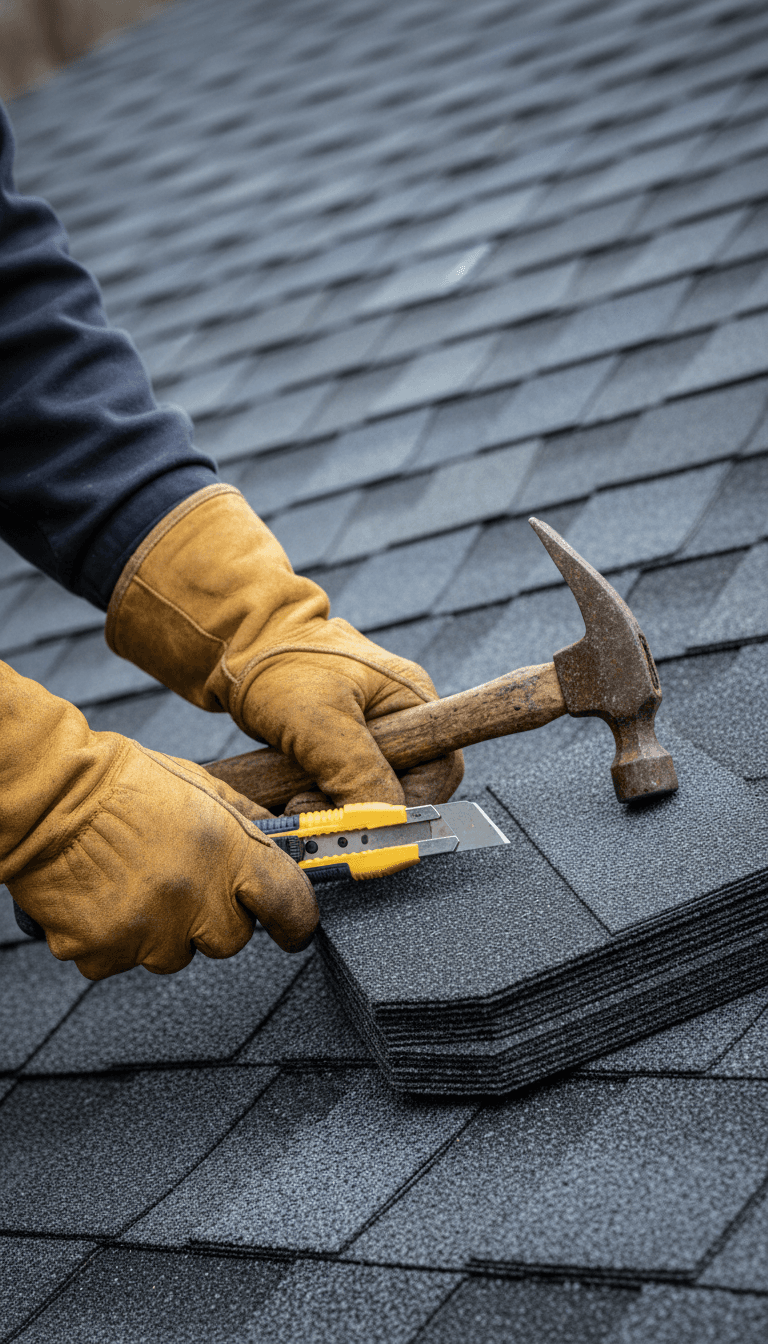 Close-up of roof repair work showing detail and craftsmanship
