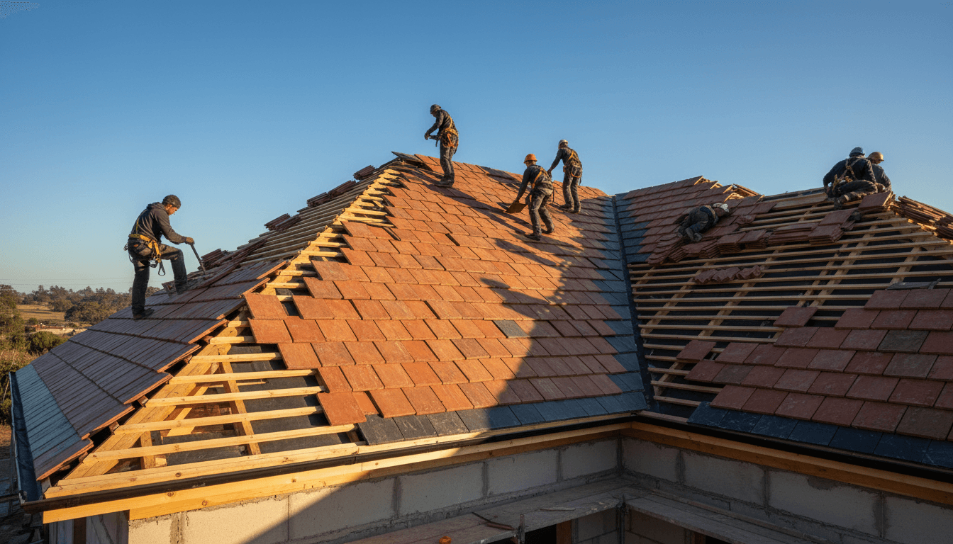 Completed roofing installation showing precise slate tile work on London home