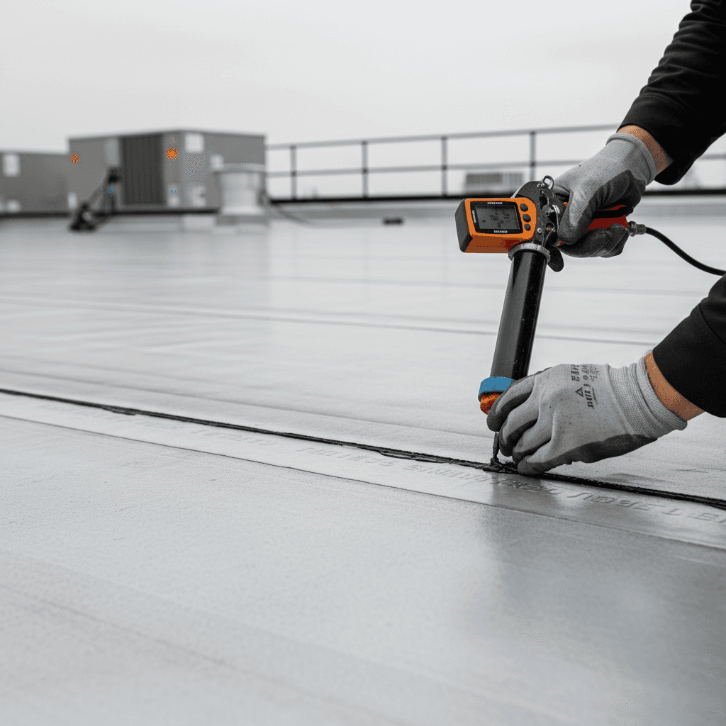 Commercial flat roof membrane installation