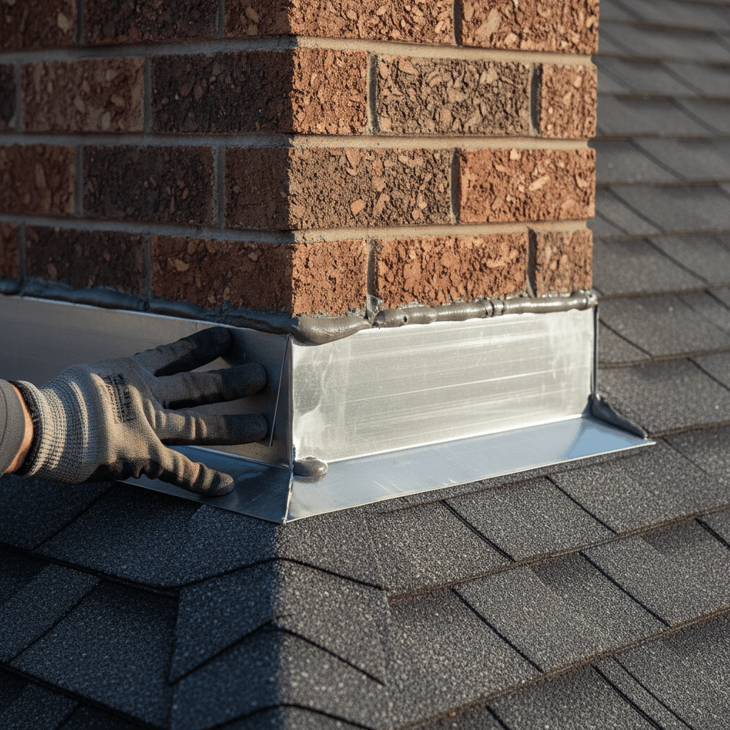Professional chimney flashing installation detail